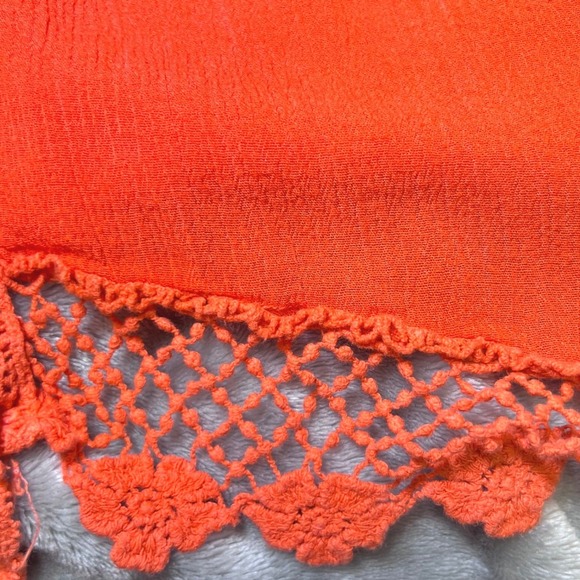 Crochet Lace Trim Kimono Vest Womens Medium Orange White Ombre Duster Boho Chic - Picture 11 of 11